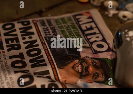 Acton, London, England. 22nd. Februar 2022. Ehrungen an Jamal Edwards an einer Gedenkstätte in Acton nach seinem Tod. Kredit: Jessica Girvan/Alamy Live Nachrichten Stockfoto