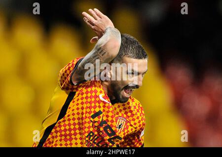 Benevento, Italien. 23rd. Februar 2022. Francesco Forte Spieler von Benevento, während des Spiels der italienischen Serie B Meisterschaft zwischen Benevento gegen Como Endergebnis, Benevento 5, Como 0, Spiel im Ciro Vigorito Stadion gespielt. Benevento, Italien, 23. Februar 2022. (Foto von Vincenzo Izzo/Sipa USA) Quelle: SIPA USA/Alamy Live News Stockfoto