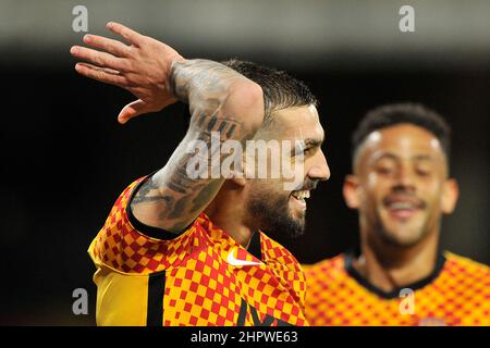 Benevento, Italien. 23rd. Februar 2022. Francesco Forte Spieler von Benevento, während des Spiels der italienischen Serie B Meisterschaft zwischen Benevento gegen Como Endergebnis, Benevento 5, Como 0, Spiel im Ciro Vigorito Stadion gespielt. Benevento, Italien, 23. Februar 2022. (Foto von Vincenzo Izzo/Sipa USA) Quelle: SIPA USA/Alamy Live News Stockfoto