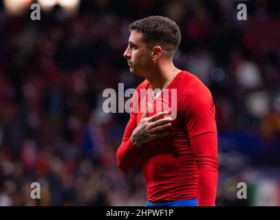 Stadion Wanda Metropolitano, Madrid, Spanien. 23rd. Februar 2022. Champions League Fußball, Runde von 16, 1st Etappe, Atletico de Madrid gegen Manchester United; Gimenez Credit: Action Plus Sports/Alamy Live News Stockfoto