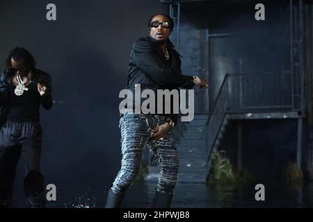 Miami, FL, USA. 22nd. Februar 2022. EXKLUSIVES Quavo auf der Donda 2 Listening Party im LoanDepot Park in Miami, Florida am 22. Februar 2022. Quelle: Walik Goshorn/Media Punch/Alamy Live News Stockfoto