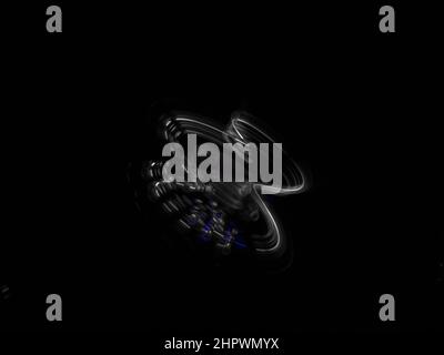 Kreisel, dunkler Hintergrund, geometrische Form, abstrakte Figuren, Lichtspiel, Bewegung, Pendelfotografie, Baden-Baden, Baden-Württemberg Stockfoto