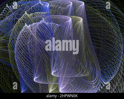 Kreisel, dunkler Hintergrund, geometrische Form, abstrakte Figuren, Lichtspiel, Bewegung, Pendelfotografie, Baden-Baden, Baden-Württemberg Stockfoto