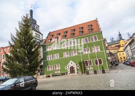 Blick auf die Altstadt von Rudolstein in Thüringen Stockfoto