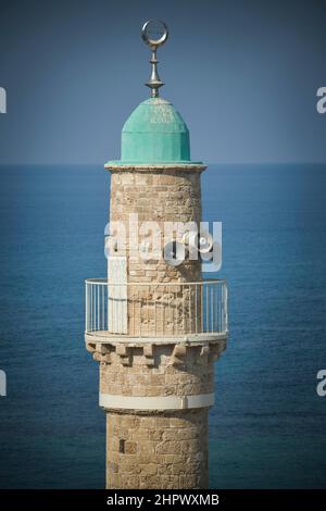 Minarett, Al Bahr Moschee, Jaffa, Tel Aviv, Israel Stockfoto