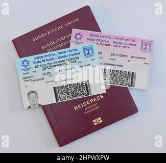 Deutscher Reisepass mit Visum für Israel Stockfoto