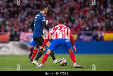 23. februar 2022; Stadion Wanda Metropolitano, Madrid, Spanien; Champions League Football, Runde mit 16, 1st Teilstrecken, Atletico de Madrid gegen Manchester United Football; Cristiano Ronaldo mit Vrslajko Stockfoto