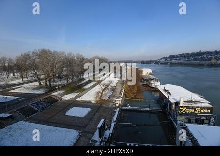 Belgrad: Im Winter hat das Ufer der Save geschneit. Serbien Stockfoto