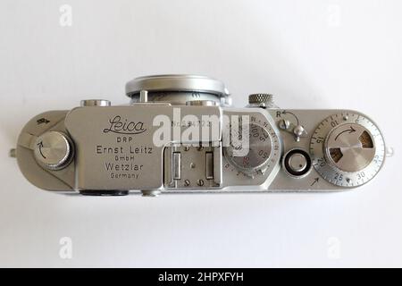 Eine klassische deutsche Leica IIIF, eine ideale Kamera für den Fotojournalismus Stockfoto