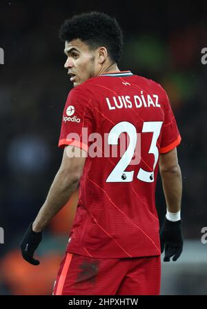 Liverpool, England, 23rd. Februar 2022. Luis Diaz von Liverpool während des Spiels der Premier League in Anfield, Liverpool. Bildnachweis sollte lauten: Darren Staples / Sportimage Stockfoto