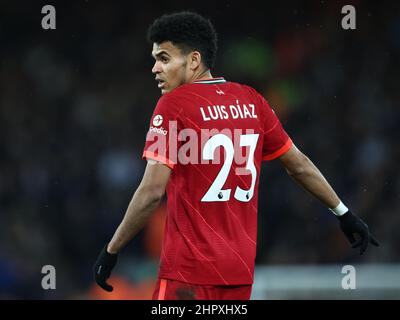 Liverpool, England, 23rd. Februar 2022. Luis Diaz von Liverpool während des Spiels der Premier League in Anfield, Liverpool. Bildnachweis sollte lauten: Darren Staples / Sportimage Stockfoto