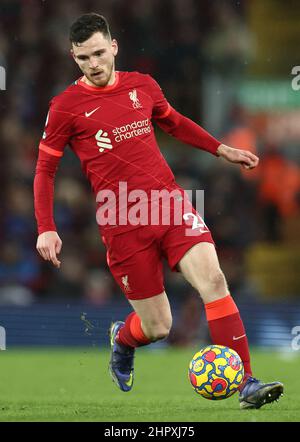 Liverpool, England, 23rd. Februar 2022. Andrew Robertson von Liverpool während des Spiels der Premier League in Anfield, Liverpool. Bildnachweis sollte lauten: Darren Staples / Sportimage Stockfoto