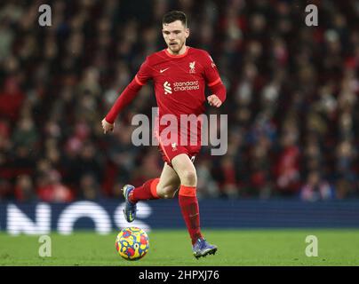 Liverpool, England, 23rd. Februar 2022. Andrew Robertson von Liverpool während des Spiels der Premier League in Anfield, Liverpool. Bildnachweis sollte lauten: Darren Staples / Sportimage Stockfoto