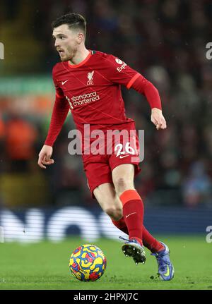 Liverpool, England, 23rd. Februar 2022. Andrew Robertson von Liverpool während des Spiels der Premier League in Anfield, Liverpool. Bildnachweis sollte lauten: Darren Staples / Sportimage Stockfoto
