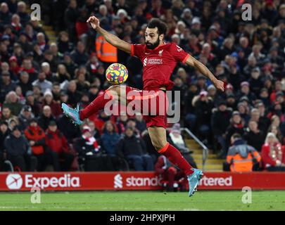 Liverpool, England, 23rd. Februar 2022. Mohamed Salah von Liverpool während des Spiels der Premier League in Anfield, Liverpool. Bildnachweis sollte lauten: Darren Staples / Sportimage Stockfoto