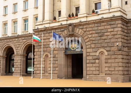 Sofia Bulgarien Flagge des Beitritts zum Ministerrat der Republik Bulgarien Sitz in Sofia, Bulgarien, Osteuropa, Balkan, EU Stockfoto