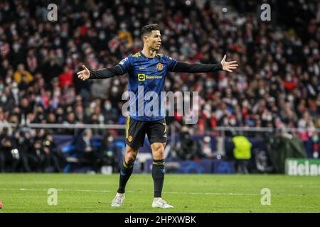 Madrid, Spanien - 23. Februar 2022, Cristiano Ronaldo von Manchester United während der UEFA Champions League, Runde von 16, 1st-Bein-Fußballspiel zwischen Atletico de Madrid und Manchester United am 23. Februar 2022 in Madrid, Spanien - Foto: IRH/DPPI/LiveMedia Stockfoto