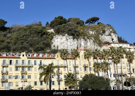 Frankreich, französische riviera, Nizza Stadt, der Burghügel ist ein wahres Labyrinth von Grün und bietet einen schönen Blick auf den Hafen, die Altstadt und das Meer. Stockfoto