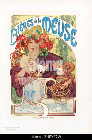 Maitres de l'affiche Band 4 - Platte 182 - Alfons Mucha, 1895 - Bieres de la Meuse. Jugendstil-Poster. Stockfoto