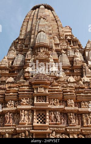 Parsvanath Tempel, der größte der Jain Tempel in der östlichen Gruppe bei Khajuraho, in Madya Pradesh, Indien Stockfoto