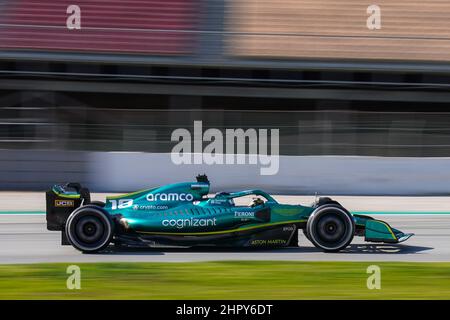 Montmelo, Spanien am 24. Februar 2022, Circuit de Barcelona-Catalunya, Montmelo, Spanien am 24. Februar 2022 Lance Stroll 18 (CAN), Aston Martin AMR22 während der FORMEL 1 VORSAISON TRACK SESSION ELEANOR HOAD Stockfoto