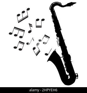 Saxophon-Symbol auf weißem Hintergrund. Music Jazz-Logo. Flacher Stil. Stockfoto