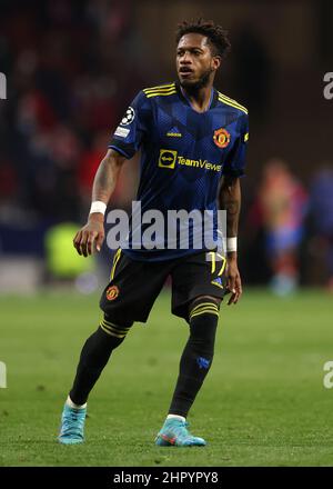 Madrid, Spanien, 23rd. Februar 2022. Fred von Manchester United während des UEFA Champions League-Spiels im Estadio Metropolitano, Madrid. Bildnachweis sollte lauten: Jonathan Moscrop / Sportimage Stockfoto