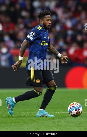 Madrid, Spanien, 23rd. Februar 2022. Fred von Manchester United während des UEFA Champions League-Spiels im Estadio Metropolitano, Madrid. Bildnachweis sollte lauten: Jonathan Moscrop / Sportimage Stockfoto