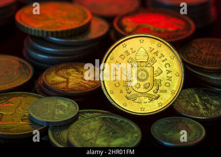 Vatikanstadt 50 Cent EUR Münze Cita del Vaticano Nahaufnahme Stockfoto