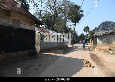 Pearson Pally. Das Santali-Stammesdorf bei Visva-Bharati. Santiniketan, Bolpur, Birbhum, Westbengalen, Indien. Stockfoto