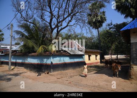 Pearson Pally. Das Santali-Stammesdorf bei Visva-Bharati. Santiniketan, Bolpur, Birbhum, Westbengalen, Indien. Stockfoto