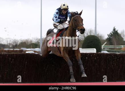 Aktenfoto vom 27-12-2021 von Edwardstone unter dem Jockey Tom Cannon. Alan King glaubt, dass Edwardstone begonnen hat, sein wahres Potenzial vor seinem Lauf in der Sporting Life Arkle Trophy beim Cheltenham Festival zu zeigen. Ausgabedatum: Donnerstag, 24. Februar 2022. Stockfoto