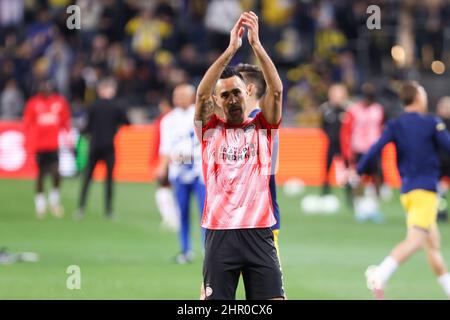 TEL AVIV, ISRAEL - 24. FEBRUAR: Eran Zahavi vom PSV Eindhoven während des UEFA Europa Conference League Knockout Round Play-offs-Spiels zwischen Maccabi Tel Aviv und PSV Eindhoven am 24. Februar 2022 im Bloomfield Stadium in Tel Aviv, Israel (Foto: Orange Pictures/Orange Pictures) Stockfoto