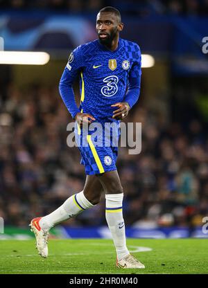 22. Februar 2022 - Chelsea gegen Lille - Stamford Bridge - Champions League Antonio Rudiger von Chelsea während des Champions-League-Spiels gegen Lille Bildnachweis : © Mark Pain / Alamy Live News Stockfoto