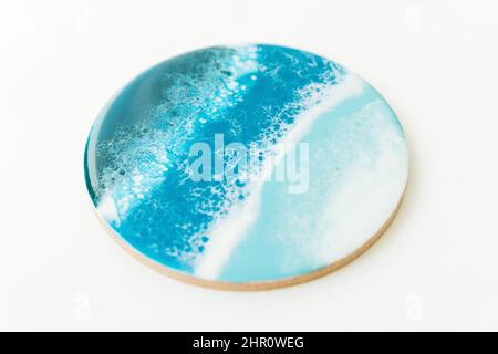 Pound Resin Kunst Pound Malerei mit türkisfarbenen Farben. Ozean aus Epoxidharz Kunst Stockfoto