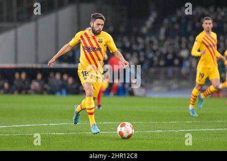 Jordi Alba (18) FC Barcelona in der Aktion, die beim Spiel zwischen Neapel und Barcelona am 24. Februar 2022 zum Tor führt Stockfoto