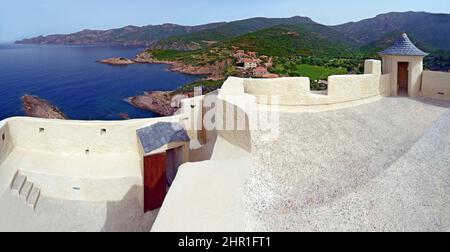 Blick von der Festung von Girolata, Frankreich, Korsika, Osani Stockfoto