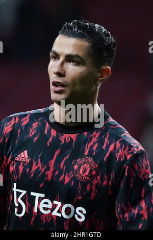 Madrid, Spanien. 23rd. Februar 2022. Cristiano Ronaldo von Manchester United gesehen vor der UEFA Champions League Runde von Sixteen Leg One Match zwischen Atletico Madrid und Manchester United im Wanda Metropolitano Stadium. Kredit: SOPA Images Limited/Alamy Live Nachrichten Stockfoto