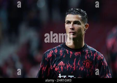 Madrid, Spanien. 23rd. Februar 2022. Cristiano Ronaldo von Manchester United gesehen vor der UEFA Champions League Runde von Sixteen Leg One Match zwischen Atletico Madrid und Manchester United im Wanda Metropolitano Stadium. Kredit: SOPA Images Limited/Alamy Live Nachrichten Stockfoto