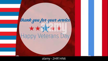 Bild des Dankes für Ihren Service Happy Veterans Day Text über amerikanische Flagge Sterne und Streifen Stockfoto