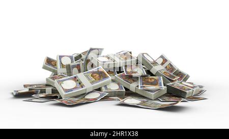 3D Stapel von 10000 zentralafrikanischen CFA-Frankennoten isoliert auf weißem Hintergrund Stockfoto