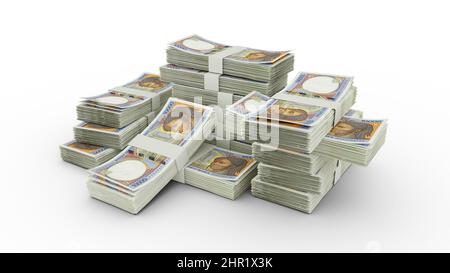 Bundles mit 10000 zentralafrikanischen CFA-Franc-Noten. 3D Wiedergabe von Banknoten-Bündeln Stockfoto