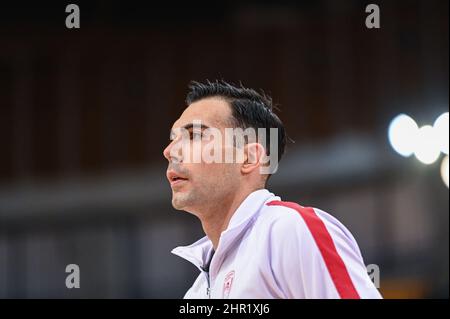 ATHEN, GRIECHENLAND - 24. FEBRUAR: Kostas Sloukas, #11 von Olympiacos Piräus während der regulären Saison der Turkish Airlines EuroLeague am 24. Februar 2022 im Peace and Friendship Stadium in Athen, Griechenland, findet das Spiel der Runde 27 zwischen Olympiacos Piräus und AX Armani Exchange Milan statt. Quelle: Stefanos Kyriazis/Alamy Live News Stockfoto