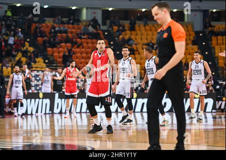 ATHEN, GRIECHENLAND - 24. FEBRUAR: Kostas Sloukas, #11 von Olympiacos Piräus während der regulären Saison der Turkish Airlines EuroLeague am 24. Februar 2022 im Peace and Friendship Stadium in Athen, Griechenland, findet das Spiel der Runde 27 zwischen Olympiacos Piräus und AX Armani Exchange Milan statt. Quelle: Stefanos Kyriazis/Alamy Live News Stockfoto