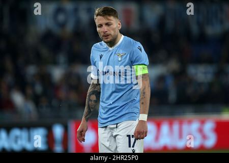 Rom, Italien. 24.. Februar 2022. Ciro immobile (Lazio) reagiert während der Play-offs der Europa League zwischen SS Lazio und Futebol Clube do Porto im Stadio Olimpico am 24. Februar 2022 in Rom, Italien. (Bild: © Giuseppe Fama/Pacific Press via ZUMA Press Wire) Stockfoto