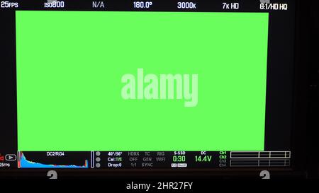 Videoaufnahmeschnittstelle. VDO Production Recording Kamera Sucher auf dem Monitor. Sucher-Bildschirm mit Filmkamera-Rahmen. Digitalanzeige des Filmrecorders Stockfoto