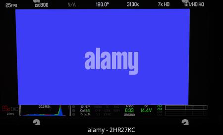 Videoaufnahmeschnittstelle. VDO Production Recording Kamera Sucher auf dem Monitor. Sucher-Bildschirm mit Filmkamera-Rahmen. Digitalanzeige des Filmrecorders Stockfoto