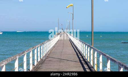 Der beachport-Anlegesteg mit Schraubstapel befindet sich am 18. 2022. Februar im Südosten südaustraliens Stockfoto