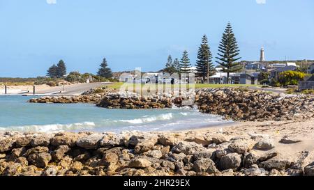 Die beachport-Bootsrampe und das Wellenbrecher befinden sich am 18. 2022. Februar im Südosten südaustraliens Stockfoto