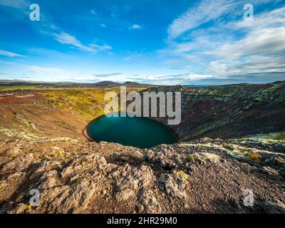 Kerid Krater Weitwinkel, goldener Kreis Island Stockfoto